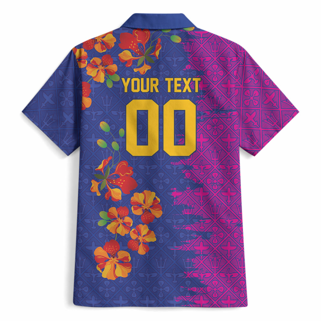 Custom Women’s Cricket Barbados Floral Series Hawaiian Shirt Blue Pink Pride of Barbados
