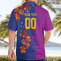 Custom Women’s Cricket Barbados Floral Series Hawaiian Shirt Blue Pink Pride of Barbados