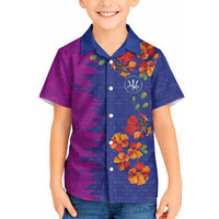 Custom Women’s Cricket Barbados Floral Series Hawaiian Shirt Blue Pink Pride of Barbados