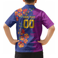 Custom Women’s Cricket Barbados Floral Series Hawaiian Shirt Blue Pink Pride of Barbados
