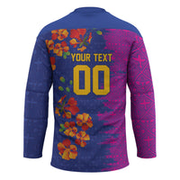 Custom Women’s Cricket Barbados Floral Series Hockey Jersey Blue Pink Pride of Barbados
