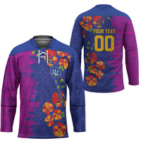 Custom Women’s Cricket Barbados Floral Series Hockey Jersey Blue Pink Pride of Barbados