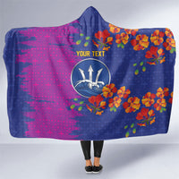 Custom Women’s Cricket Barbados Floral Series Hooded Blanket Blue Pink Pride of Barbados