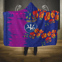 Custom Women’s Cricket Barbados Floral Series Hooded Blanket Blue Pink Pride of Barbados