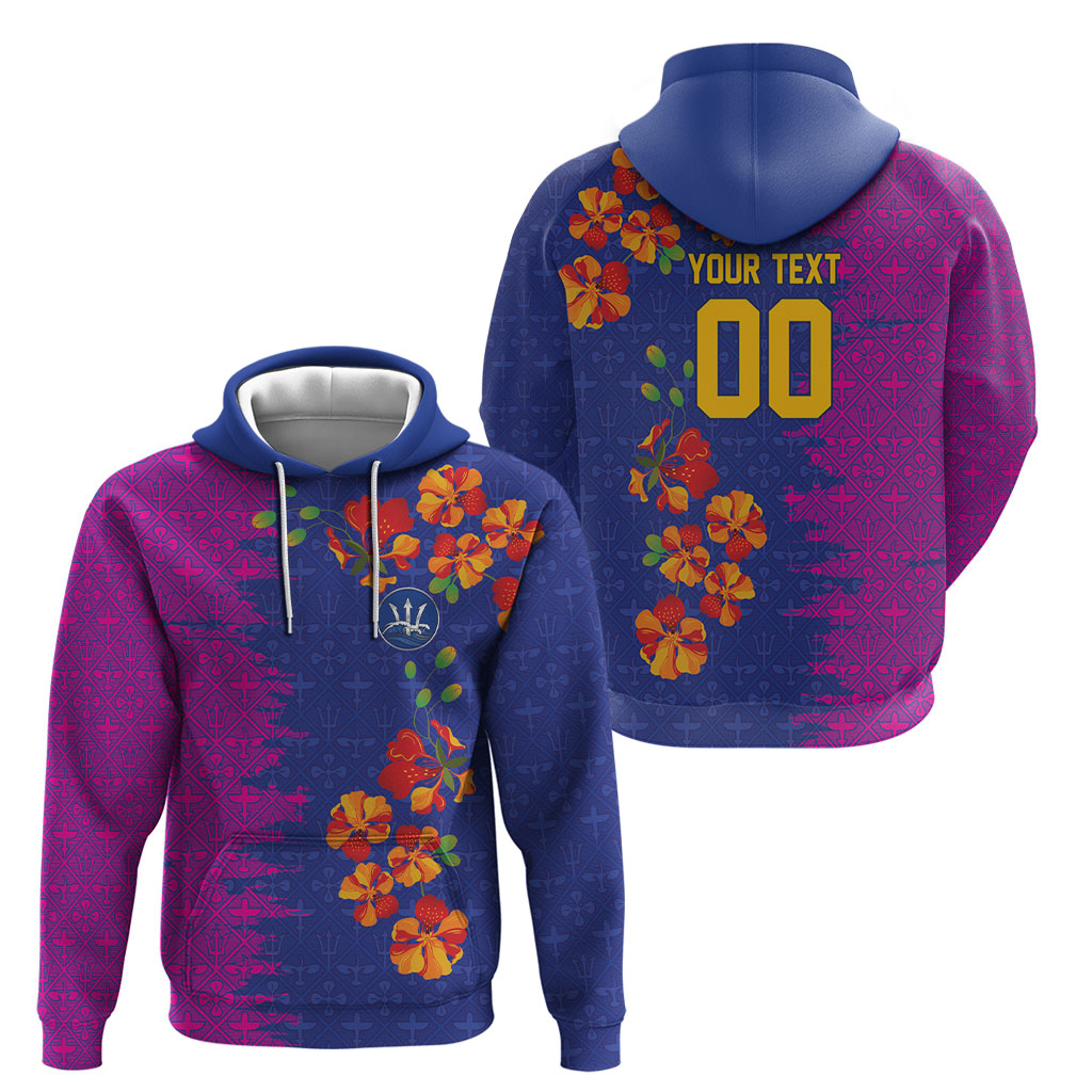 Custom Women’s Cricket Barbados Floral Series Hoodie Blue Pink Pride of Barbados