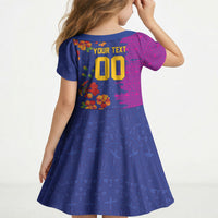 Custom Women’s Cricket Barbados Floral Series Kid Short Sleeve Dress Blue Pink Pride of Barbados