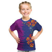 Custom Women’s Cricket Barbados Floral Series Kid T Shirt Blue Pink Pride of Barbados