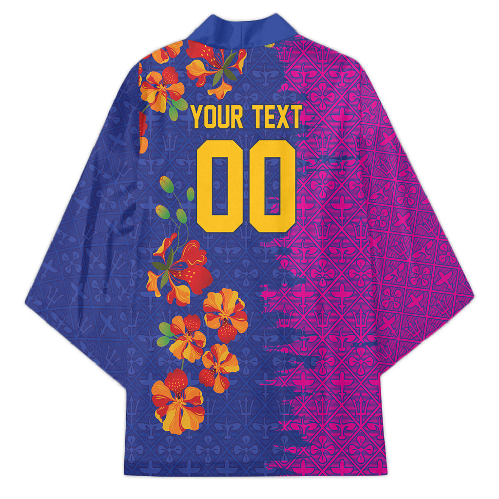 Custom Women’s Cricket Barbados Floral Series Kimono Blue Pink Pride of Barbados