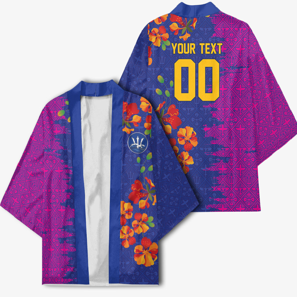 Custom Women’s Cricket Barbados Floral Series Kimono Blue Pink Pride of Barbados
