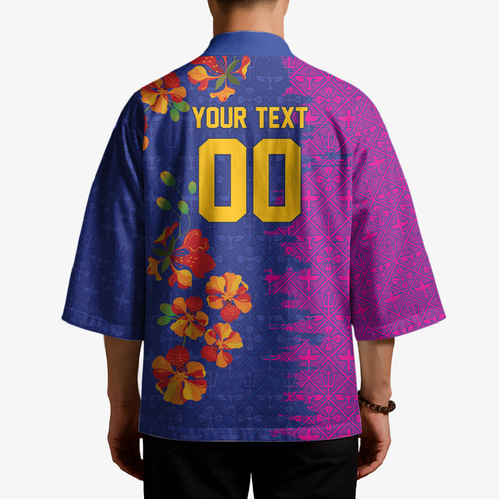 Custom Women’s Cricket Barbados Floral Series Kimono Blue Pink Pride of Barbados