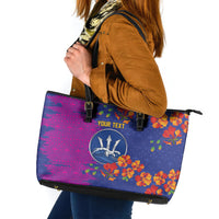 Custom Women’s Cricket Barbados Floral Series Leather Tote Bag Blue Pink Pride of Barbados