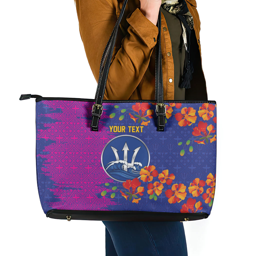 Custom Women’s Cricket Barbados Floral Series Leather Tote Bag Blue Pink Pride of Barbados