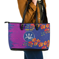 Custom Women’s Cricket Barbados Floral Series Leather Tote Bag Blue Pink Pride of Barbados