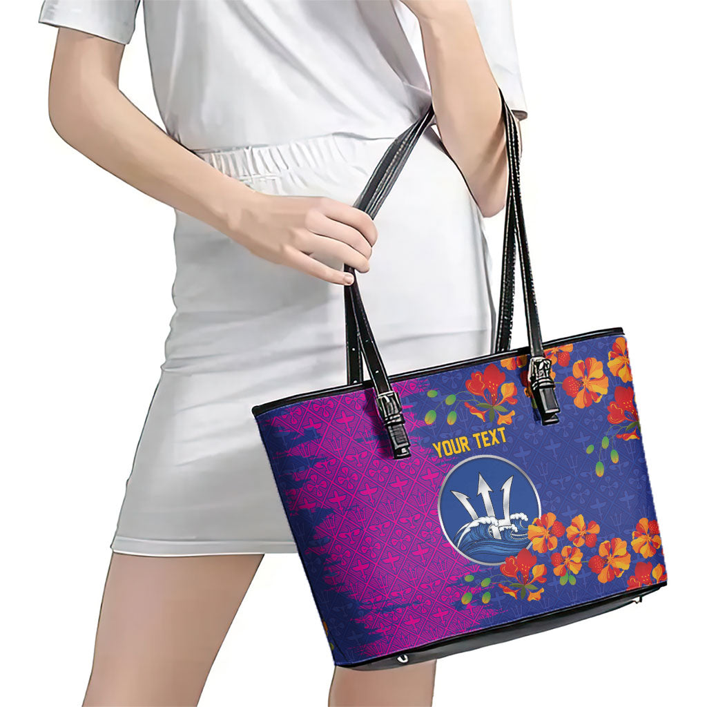 Custom Women’s Cricket Barbados Floral Series Leather Tote Bag Blue Pink Pride of Barbados