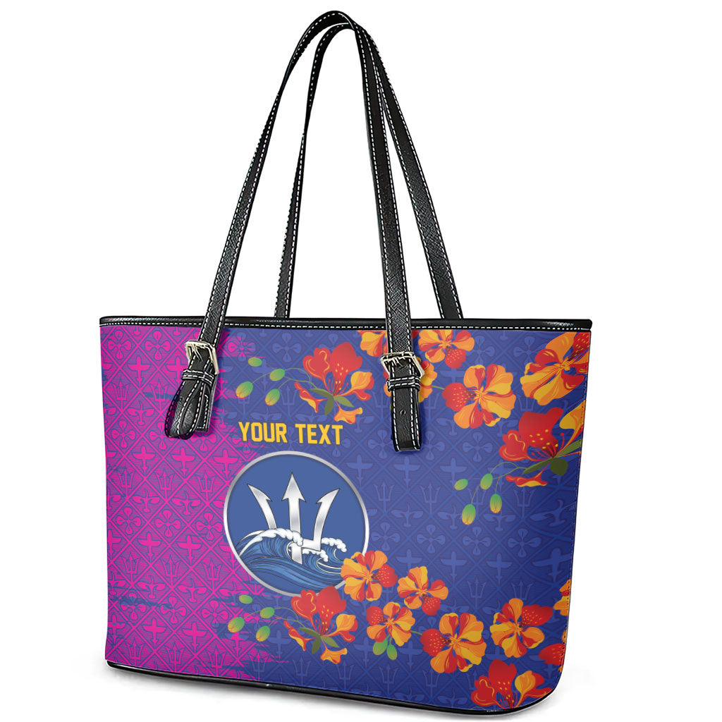 Custom Women’s Cricket Barbados Floral Series Leather Tote Bag Blue Pink Pride of Barbados