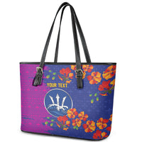 Custom Women’s Cricket Barbados Floral Series Leather Tote Bag Blue Pink Pride of Barbados