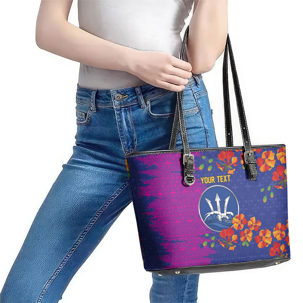 Custom Women’s Cricket Barbados Floral Series Leather Tote Bag Blue Pink Pride of Barbados
