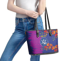 Custom Women’s Cricket Barbados Floral Series Leather Tote Bag Blue Pink Pride of Barbados