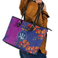 Custom Women’s Cricket Barbados Floral Series Leather Tote Bag Blue Pink Pride of Barbados