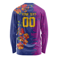 Custom Women’s Cricket Barbados Floral Series Long Sleeve Shirt Blue Pink Pride of Barbados