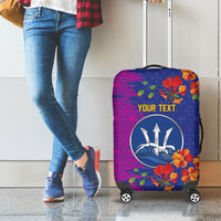 Custom Women’s Cricket Barbados Floral Series Luggage Cover Blue Pink Pride of Barbados