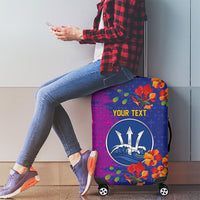 Custom Women’s Cricket Barbados Floral Series Luggage Cover Blue Pink Pride of Barbados