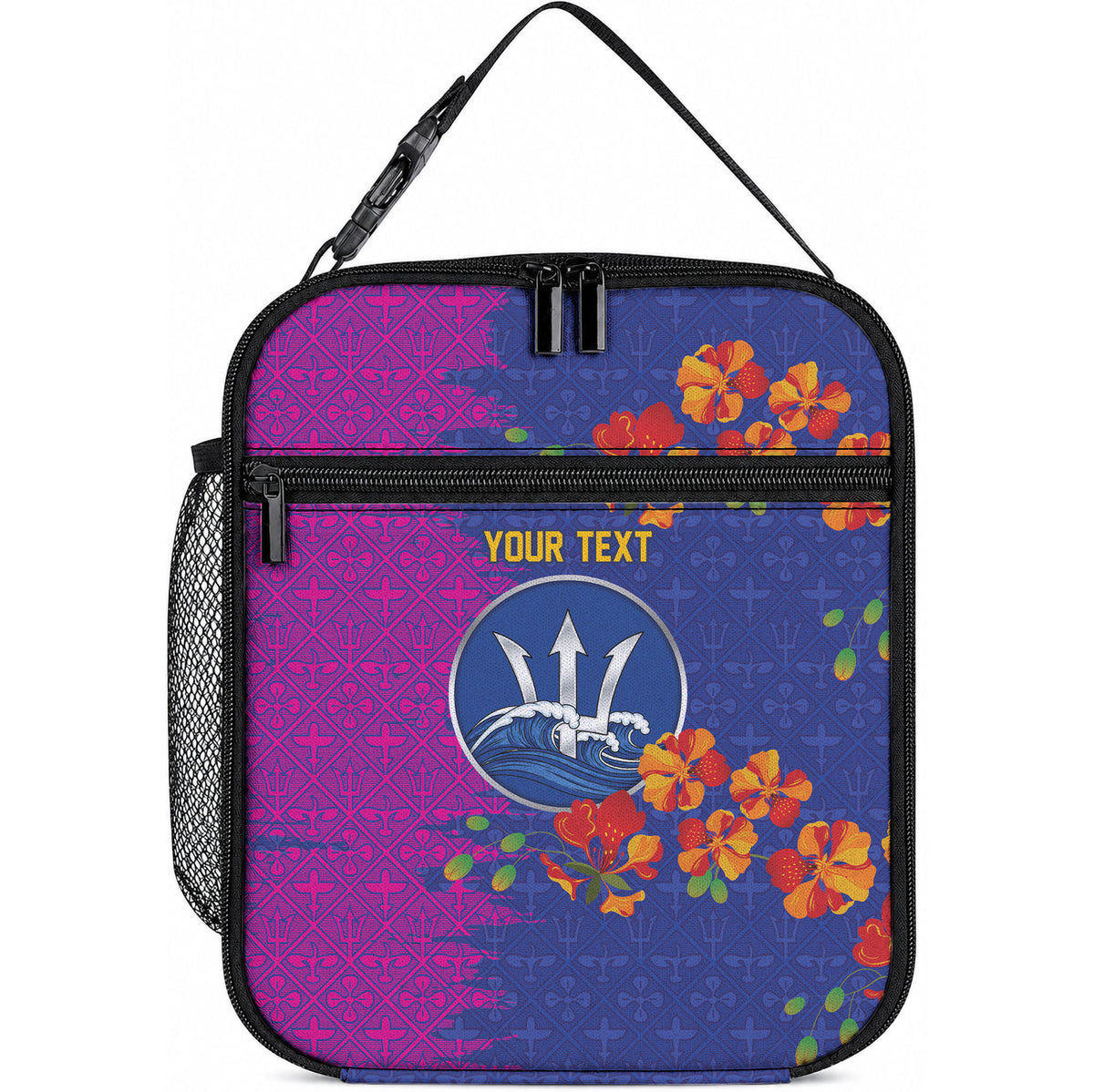 Custom Women’s Cricket Barbados Floral Series Lunch Bag Blue Pink Pride of Barbados