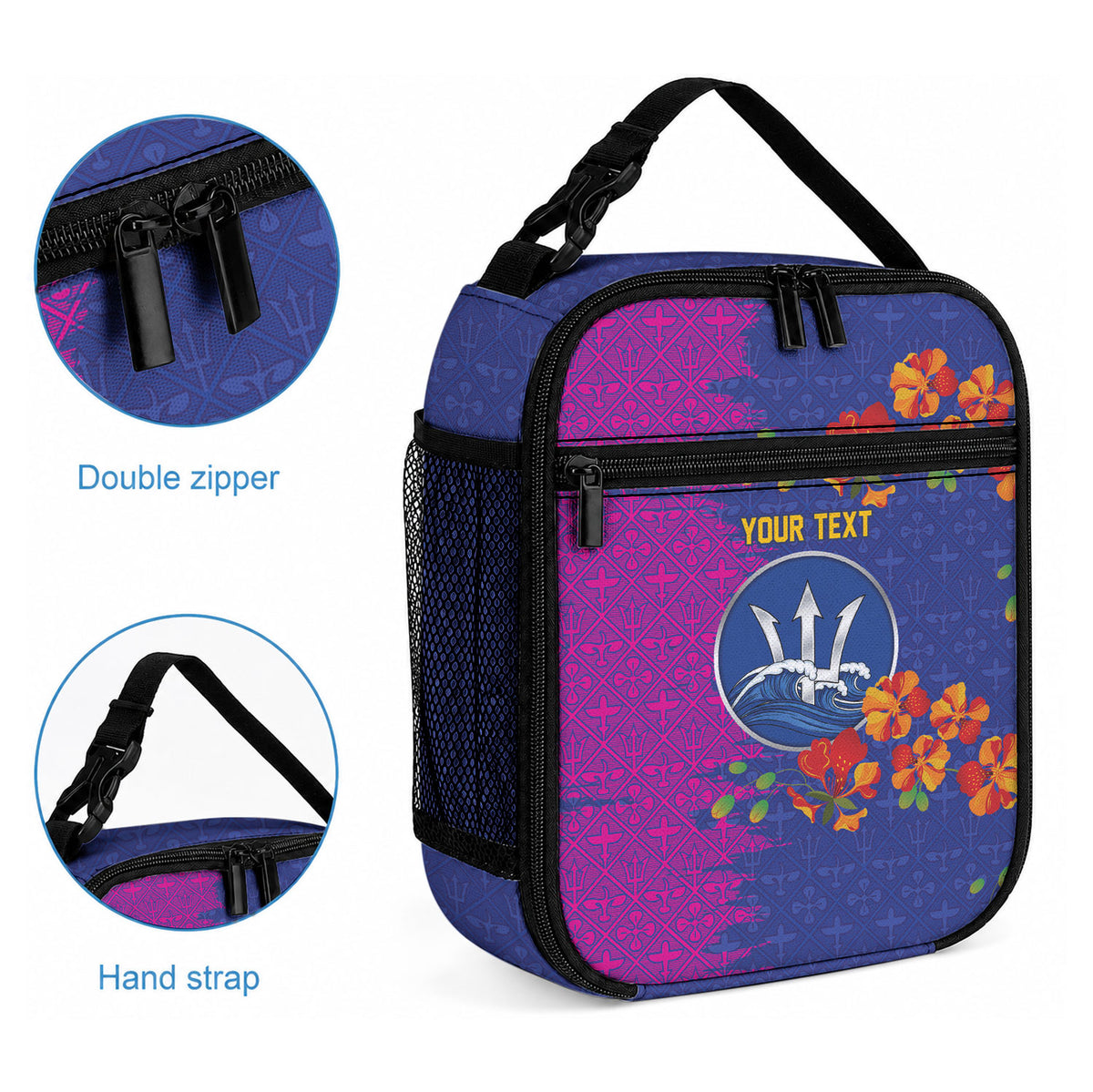 Custom Women’s Cricket Barbados Floral Series Lunch Bag Blue Pink Pride of Barbados