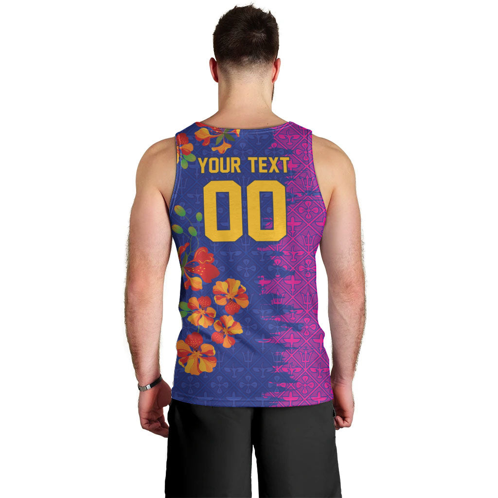 Custom Women’s Cricket Barbados Floral Series Men Tank Top Blue Pink Pride of Barbados
