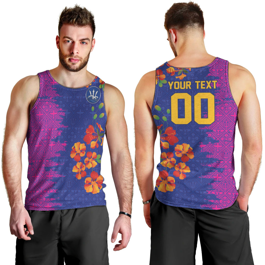 Custom Women’s Cricket Barbados Floral Series Men Tank Top Blue Pink Pride of Barbados