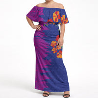 Custom Women’s Cricket Barbados Floral Series Off Shoulder Maxi Dress Blue Pink Pride of Barbados