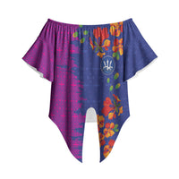 Custom Women’s Cricket Barbados Floral Series Off Shoulder Wrap Waist Top Blue Pink Pride of Barbados