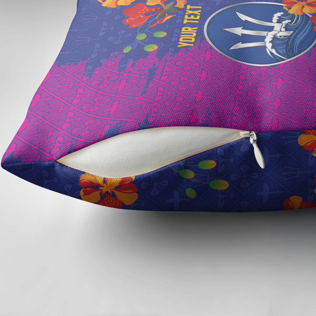Custom Women’s Cricket Barbados Floral Series Pillow Cover Blue Pink Pride of Barbados