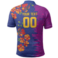 Custom Women’s Cricket Barbados Floral Series Polo Shirt Blue Pink Pride of Barbados