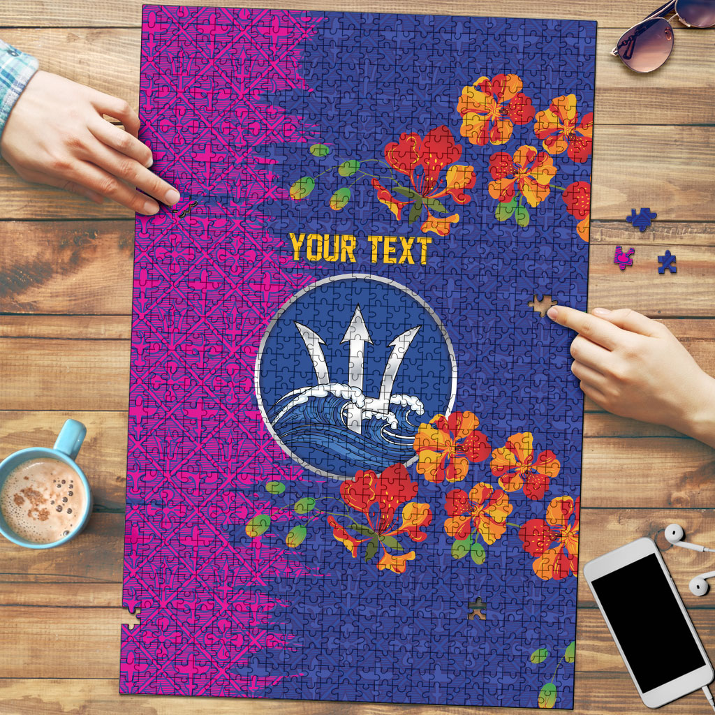 Custom Women’s Cricket Barbados Floral Series Puzzle Blue Pink Pride of Barbados