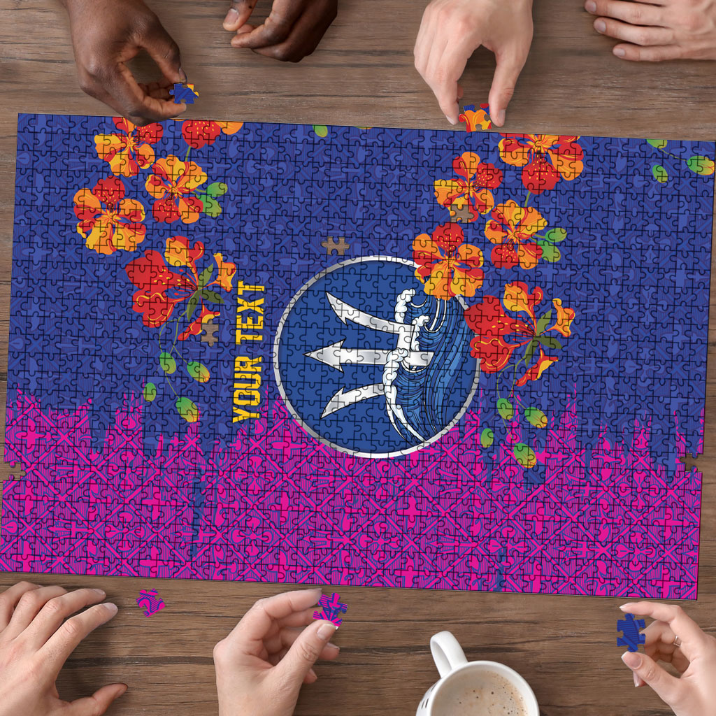 Custom Women’s Cricket Barbados Floral Series Puzzle Blue Pink Pride of Barbados