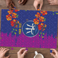Custom Women’s Cricket Barbados Floral Series Puzzle Blue Pink Pride of Barbados