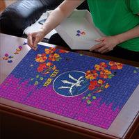 Custom Women’s Cricket Barbados Floral Series Puzzle Blue Pink Pride of Barbados