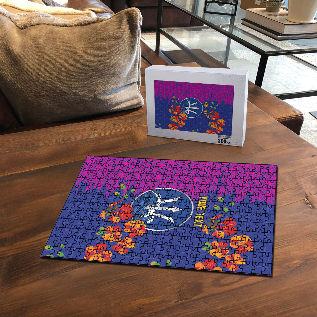 Custom Women’s Cricket Barbados Floral Series Puzzle Blue Pink Pride of Barbados