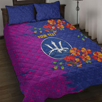 Custom Women’s Cricket Barbados Floral Series Quilt Bed Set Blue Pink Pride of Barbados