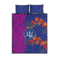 Custom Women’s Cricket Barbados Floral Series Quilt Bed Set Blue Pink Pride of Barbados