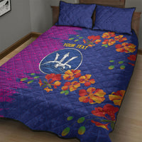 Custom Women’s Cricket Barbados Floral Series Quilt Bed Set Blue Pink Pride of Barbados