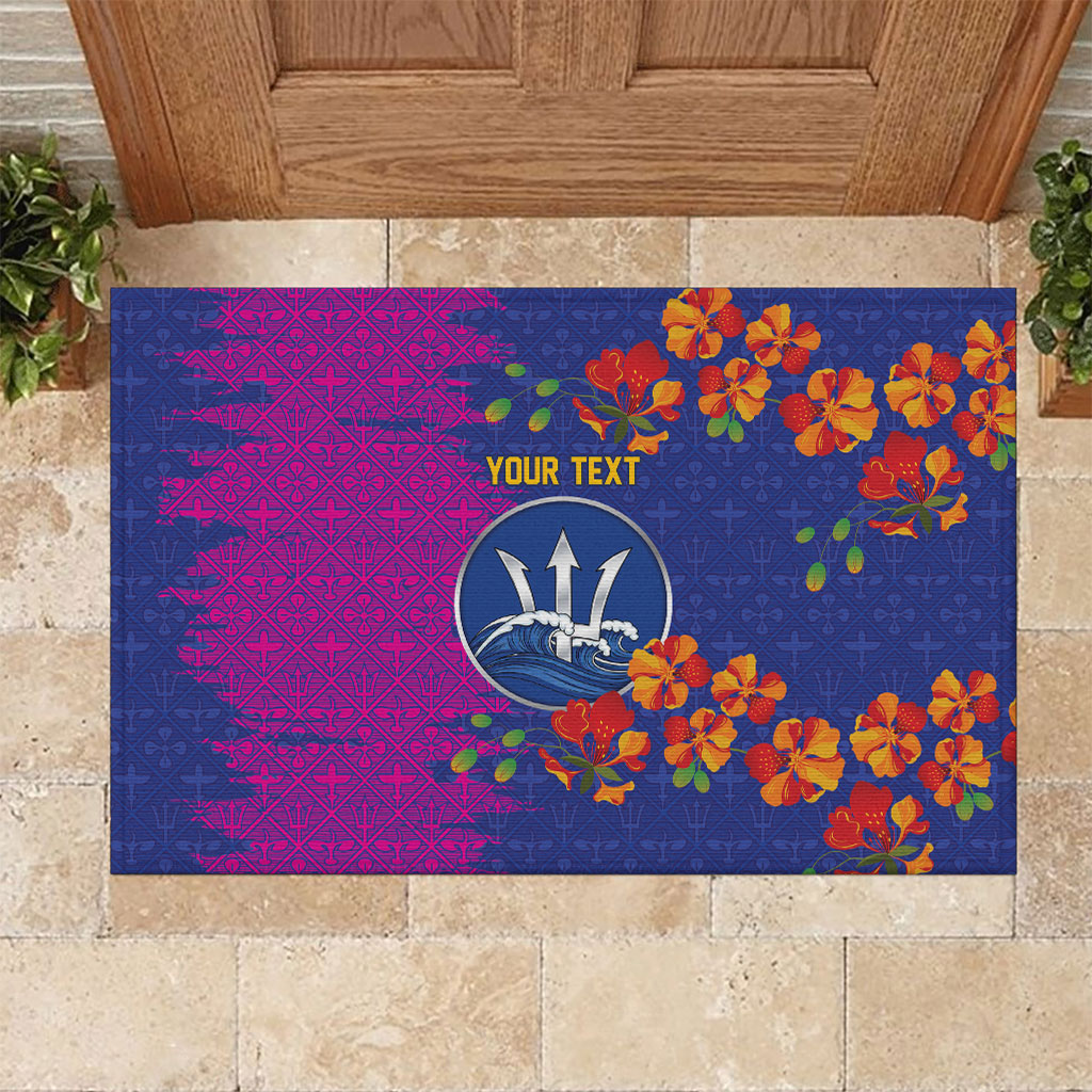 Custom Women’s Cricket Barbados Floral Series Rubber Doormat Blue Pink Pride of Barbados
