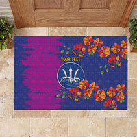 Custom Women’s Cricket Barbados Floral Series Rubber Doormat Blue Pink Pride of Barbados
