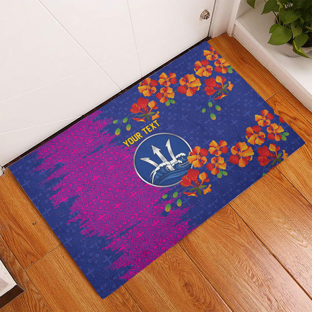 Custom Women’s Cricket Barbados Floral Series Rubber Doormat Blue Pink Pride of Barbados