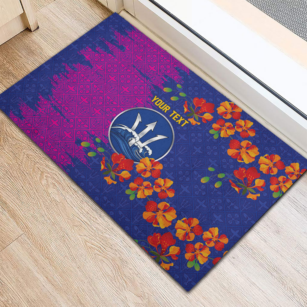 Custom Women’s Cricket Barbados Floral Series Rubber Doormat Blue Pink Pride of Barbados