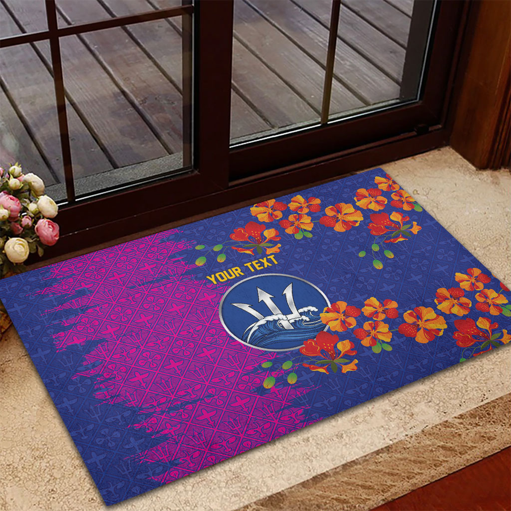 Custom Women’s Cricket Barbados Floral Series Rubber Doormat Blue Pink Pride of Barbados