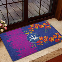 Custom Women’s Cricket Barbados Floral Series Rubber Doormat Blue Pink Pride of Barbados