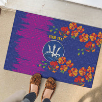 Custom Women’s Cricket Barbados Floral Series Rubber Doormat Blue Pink Pride of Barbados