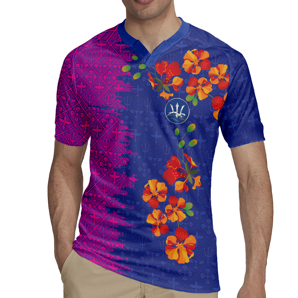 Custom Women’s Cricket Barbados Floral Series Rugby Jersey Blue Pink Pride of Barbados